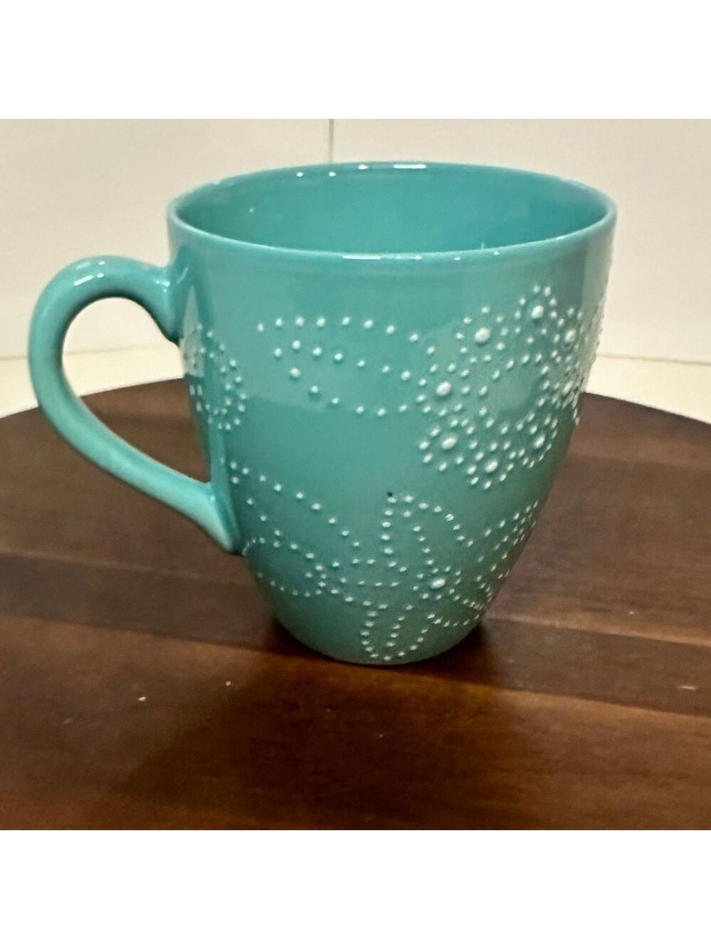 Starbucks 2006 Aqua Turquoise Embossed Floral Ceramic Coffee Mug 12 oz